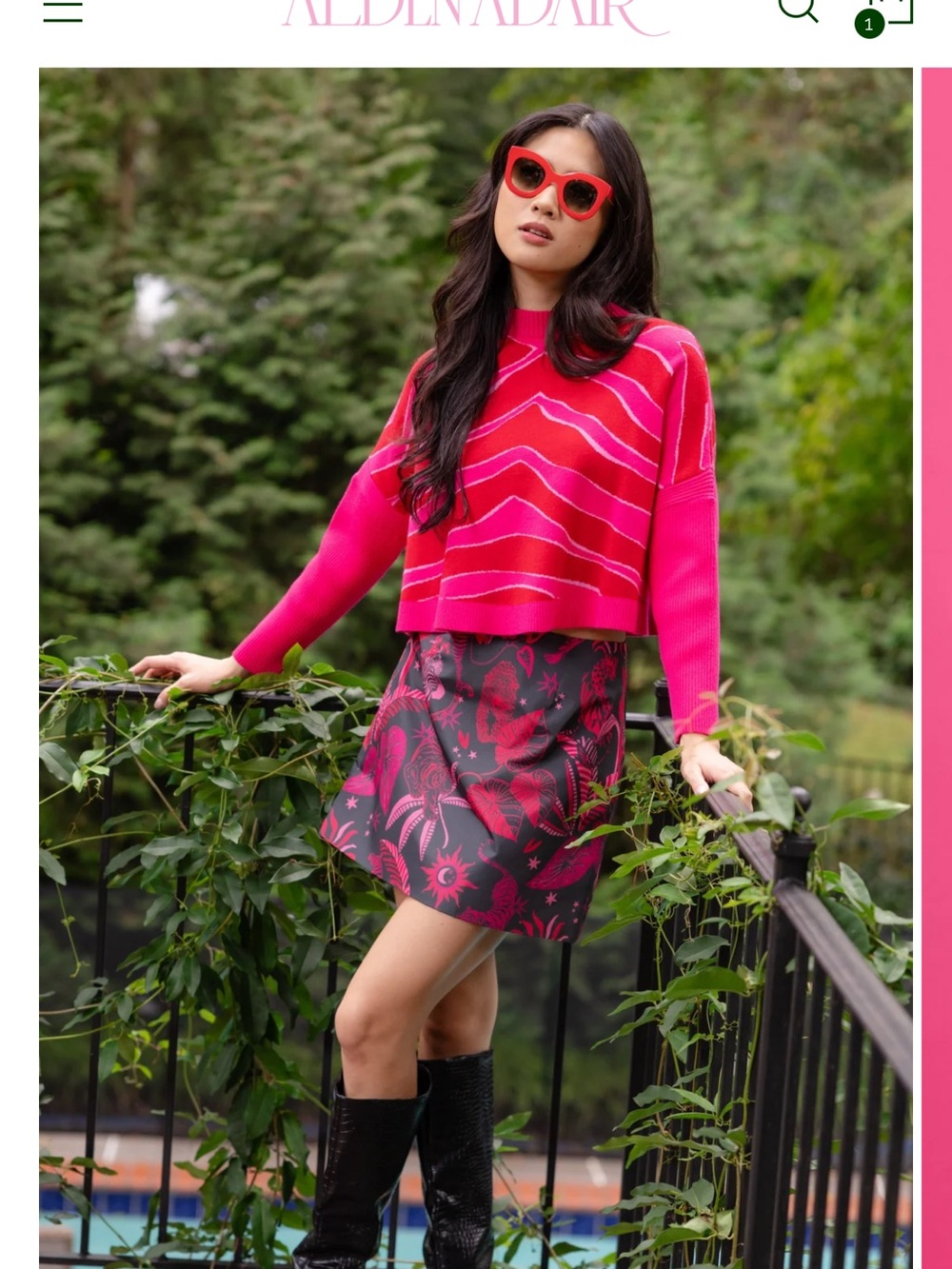 Alden Adair Bright Pink and red cropped Sweater NWT